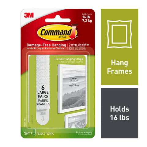 Heavy Duty Large Picture Frame Hanging Strips White Holds 16 Lbs 24 Pairs Total Across 4 Packs No Drill No Mess Damage Free Mount