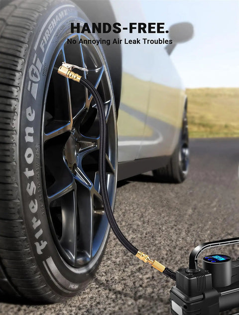 12 Inch Tire Inflator Extension Hose With Clip On Air Chuck Adapter For Quick Inflation On Cars Motorcycles And Bicycles High Pressure Quick Connect For Easy Access To Hard To Reach Valves And Maintenance attached to car tire