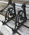 Rock Solid Cast Iron Shelf Brackets Heavy Duty Wall Mount Braces Vintage Metal Corbels Powder Coated Black Finish side view on wood surface