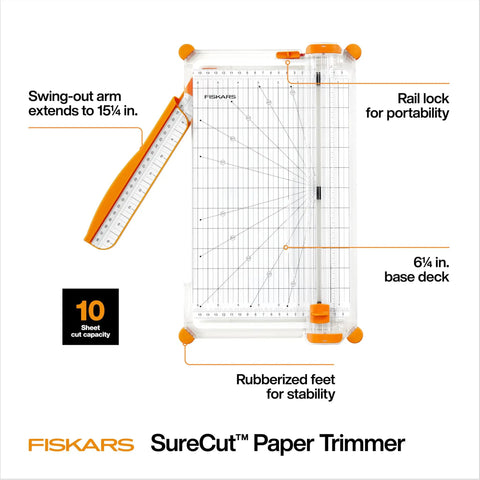 Precision Paper Trimmer With SureCut Wire Cut Line And TripleTrack System with swing-out arm extended