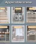 Extra Wide Pet Gate For Stairs And Doorways With Walk Through Design, 37.4 Inches Tall, shown in multiple household settings