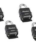 1178D 4 Digit Resettable Combination Padlock Die Cast Body 8 Pack Keyed Different Black Silver Tough Security Locks