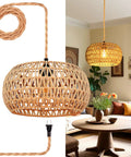 Plug And Play Rattan Pendant Light With Authentic Boho Farmhouse Charm Super Straightforward No Hassle Setup Standard E26 Socket hanging in cozy living room