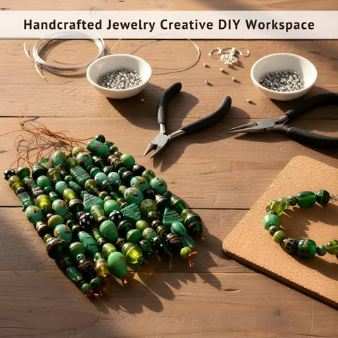 Artisan Lampwork Glass Beads In Vibrant Green Shades With Assorted Fancy Spacer Shapes To Kick Up Your DIY Jewelry Game And Keep Your Craft Stash Looking Fresh And Totally Legit
