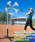 Auto Reset Baseball And Softball Hitting Tee With Tethered Ball Adjustable 20 To 45 Inches Metal X Base With Ground Stakes