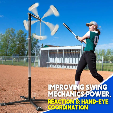 Auto Reset Baseball And Softball Hitting Tee With Tethered Ball Adjustable 20 To 45 Inches Metal X Base With Ground Stakes