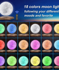 Levitating Moon Lamp With Remote, 6 Inch Floating 3D LED Moon Light With 18 Colors, Magnetic Spinning Base, Night Light
