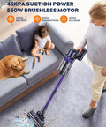 Dual Battery Cordless Vacuum Cleaner With 110 Minutes Run Time 45KPa Suction 550W Brushless Motor cleaning a carpet