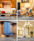 G4 12V 20W Halogen Bulbs 12 Pack Bi Pin Base in under-cabinet, table lamp, range hood, and chandelier lighting setups