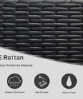 Close-up of black PE rattan material for 5 Foot Outdoor Porch Swing For Adults Wicker 3 Person Patio Swing easy to clean, strong.