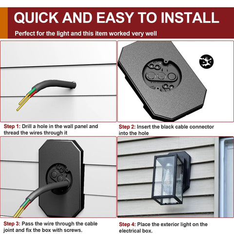 Easy Install Siding Mounting Block For Outdoor Light With Built In Electrical Box Fits Half Inch Lap Siding And Four Inch Vertical Vinyl Siding Hook Kit For Outdoor Lamp Weatherproof Black, black siding mount with wiring and exterior light