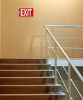 Glow In The Dark Photoluminescent Signs Decals 3 Pack 12x7 Inch Stickers With White Letters On Red Background above stairway