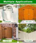 Beefy Heavy Duty Gate Hinges 1000 Lbs Per Pair on garden, barn, fence, and farm gates, black 13 inch strap hinges visible
