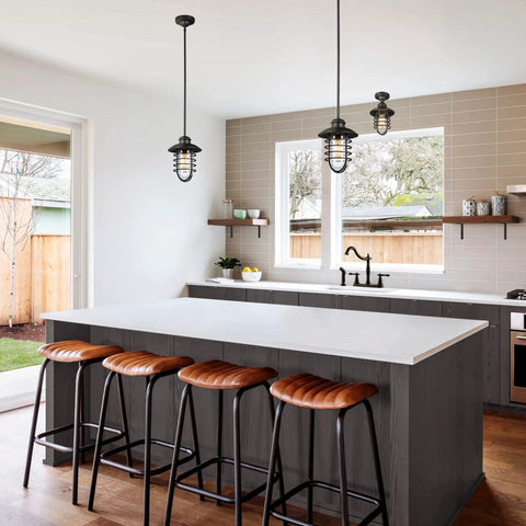 Modern kitchen with Oakmont Two Handle Kitchen Faucet With Side Sprayer In Oil Rubbed Bronze on central island.