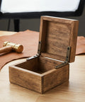 Open wooden box with Mini Hidden Box Hinges Set For Jewelry Boxes And Small Chests 90 Degree Zinc Alloy Hardware bronze finish