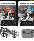 2 In 1 Flying Car Stunt Drone For Outdoors And Indoors With Dual Land And Air Modes RC Quadcopter Toy showing modes and remote