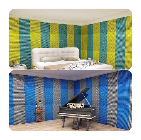 Top Shelf Self Adhesive Soundproofing Foam Roll Heavy Duty Acoustic Wall Panels For Home Studio Noise Dampening Rock Solid Vibration Control Smooth Peel Stick Install Yellow 3 Inch Thick Insulation Mat in colorful room settings.