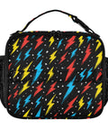 Colorful Lightning Bolt Insulated Lunch Bag For Kids And Adults With Shoulder Straps, Portable Cooler For School Office Travel And On The Go Meal Prep. Black polyester lunch bag with lightning print