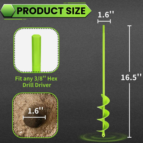 Effortless No Fuss Garden Auger Drill Bit For Planting 1.6 Inch Diameter 16.5 Inch Long Post Hole Digger Size Chart