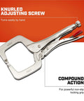 Heavy Duty Locking C Clamp with Compound Action and Hex Key Receiver, 11 Inch Nickel Plated Rust Resistant Angled Tooth Grip