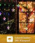 Color Changing Star Window Christmas Lights With 9 Star Curtain Ornaments Multicolor And Warm White Battery Operated With Timer 8 Modes IP65 Waterproof Xmas Window Decor For Indoor And Outdoor Use