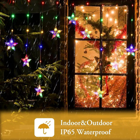 Color Changing Star Window Christmas Lights With 9 Star Curtain Ornaments Multicolor And Warm White Battery Operated With Timer 8 Modes IP65 Waterproof Xmas Window Decor For Indoor And Outdoor Use