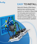 Two Channel Smart Relay Switch With Power Metering WiFi Zigbee Matter Compatible in a blue casing setup behind wall switch