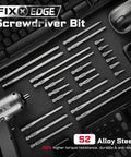 Heavy Duty 101 Piece Screwdriver Bit Set With 1 Inch Magnetic S2 Steel bits arranged on a black surface with a power screwdriver.