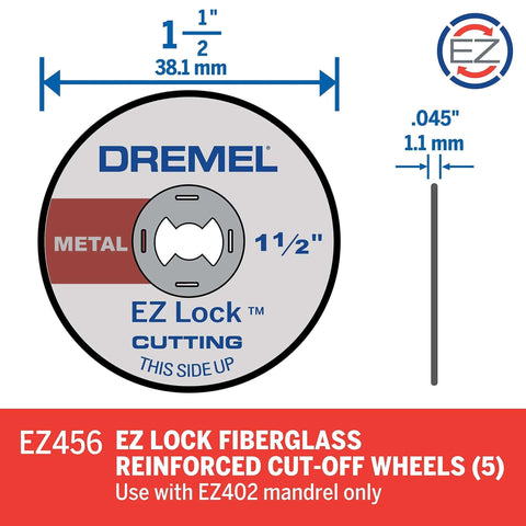 Dremel EZ456 EZ Lock fiberglass-reinforced metal cutoff wheels, 1.5-inch diameter, 5 pcs