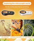 Handheld 500x Macro Microscope With 2 Inch IPS Screen And Built-In 8 LED Lights, USB Portable Microscope Compatible With Windows And Mac, Great For Textiles Jewelry Coins Stamps Skin Hair And Plant Trichomes, shown in black and white