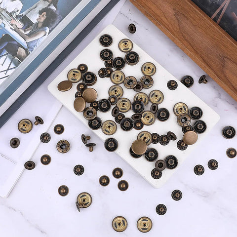 Heavy Duty Leather Snap Fasteners Kit For DIY Projects, 15mm Metal Snap Buttons With 24 Sets And 4 Install Tools, bronze finish