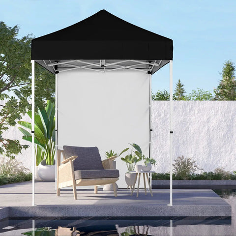 5x5 Pop Up Canopy Tent With Removable Side Wall, Easy Setup Portable Sun Shelter With Carry Bag, Black, set up in a backyard