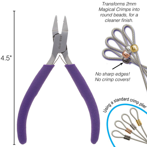 Epic All In One Crimping Kit With Pliers, 4.5-inch tool for jewelry making, showing smooth crimps without rough edges.
