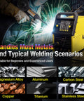Person welding with All In One 200 Amp MIG Welder With 110 And 220V Dual Voltage 7 Mode Multi Process Aluminum Workhorse Machine
