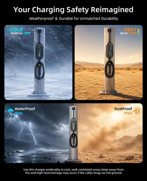Haul Ready Level One And Two Ev Charger With Nema 620 Plug Brings Serious Amps At Sixteen Power Rating ETL Certified J1772 Cable in cold, heat, waterproof, and dustproof environments.
