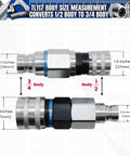 Flat Face Hydraulic Coupler Adapter Set Converts Half Inch Body To Three Quarter Inch Body ISO 16028 Quick Connect Close-Up