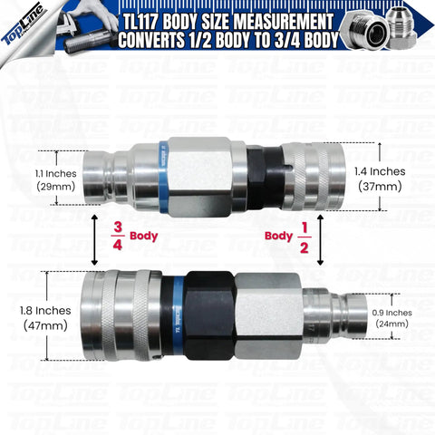 Flat Face Hydraulic Coupler Adapter Set Converts Half Inch Body To Three Quarter Inch Body ISO 16028 Quick Connect Close-Up