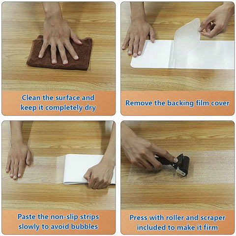 Steps showing application of Clear No Slip Stair Treads 6 By 30 Inches 15 Pack Pre Cut For Wooden Indoor Steps Waterproof Grip Tape