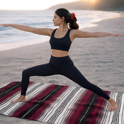 Authentic Handmade Falsa Baja Blanket Soft And Lightweight Mexican Throw for yoga on beach in cherry color 70x50