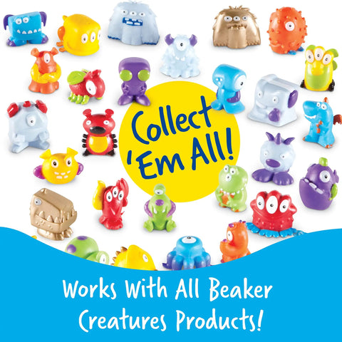 Various Beaker Creatures figurines shown with text 'Collect 'Em All, Works With All Beaker Creatures Products'