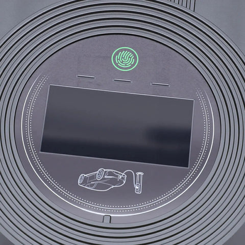 No Sweat Plug And Play Level 2 EV Charger 7kW 32A Wall Mount with digital screen and interface for electric vehicle charging.