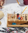 Bamboo Screwdriver Organizer Rack For Desktop Use Handy Hand Tool Stand And Repair Storage Holder with various tools in use