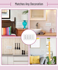 Screwless 4 Gang Decorator Wall Plate White Polycarbonate Outlet Cover in various home settings