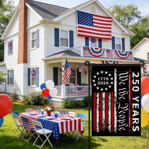 Two Sided 12x18 Inch 250th Anniversary USA Garden Flag Commemorative 1776 2026 We The People Patriotic Banner