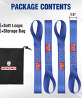 Soft Loop Tie Down Straps 4 Pack 1.6 Inch By 17 Inch 5000 Lbs Break Strength Heavy Duty With Soft Loop Ends For Securing Motorcycles ATVs UTVs Kayaks Dirt Bikes Blue, 4 straps and storage bag