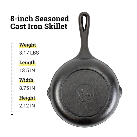8 Inch Cast Iron Skillet With Ergonomic Handles For Easy Grip And Spatula Friendly Sides Built For Superior Heat Retention