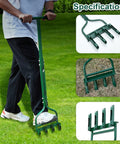 42 Inch Manual Lawn Aerator Tool With Core Plug Tines For Lawn And Soil Aeration, Heavy Duty Yard And Garden Tool, Green Finish