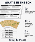 Keep Your Card Printer Running Smooth With This Top Shelf Cleaning Kit Featuring Essential IPA And Adhesive Cards Plus Heavy Duty Printhead Swabs For Hassle Free Id Printer Maintenance That Always Hits The Spot showing contents of cleaning kit.