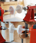 Woodworking Lathe Buffing System Two Step 4 Inch Wheel Buffing Mandrel with MT2 Morse Taper Mounts on red lathe