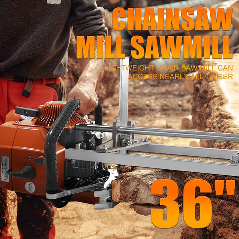 36 Inch Chainsaw Mill Kit For Planking And Milling A Portable Gas Powered Saw Mill shown cutting a large log